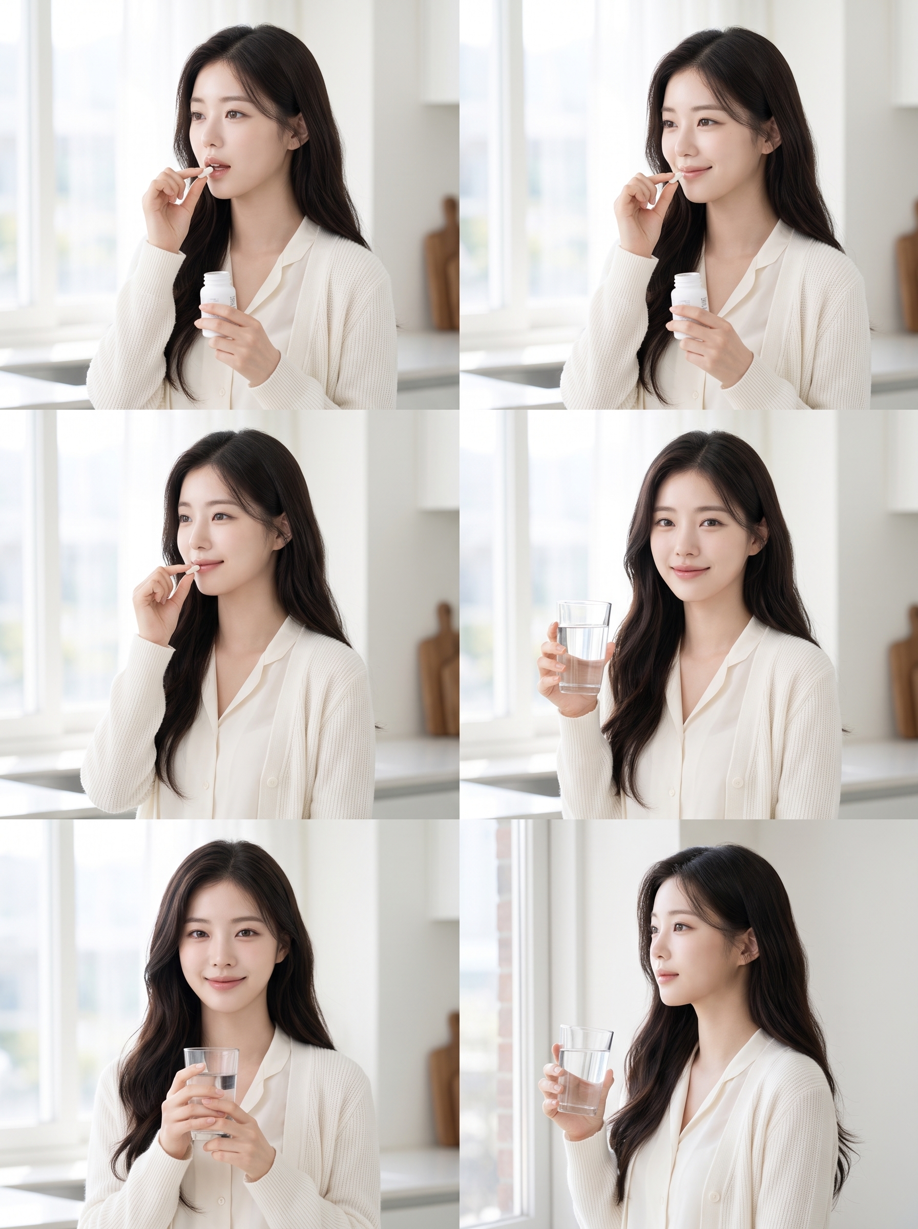 Woman taking supplement smiling 2K 202607101310 visual study